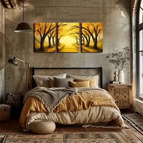 3pcs Dreamlike, Autumn Tree Passage Wall Art Set Canvas Framed 40x60cm – High Quality Print 100% Australian Made Wall Canvas Ready to Hang