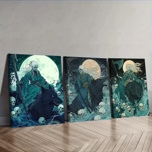 3pcs Gothic Fantasy Art with Moonlit Wolves Wall Art Set Canvas Framed 40x60cm – High Quality Print 100% Australian Made Wall Canvas Ready to Hang
