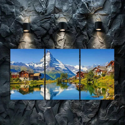 3pcs Swiss Alps Landscape Canvas Framed 50x70cm- High Quality Print 100% Australian Made Wall Canvas Ready to Hang