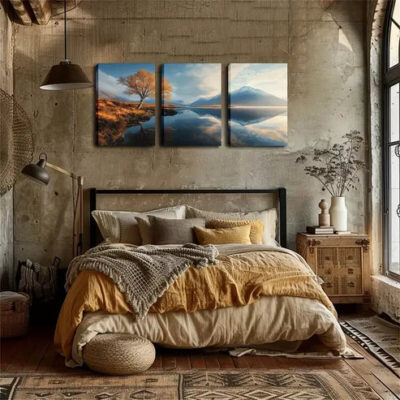 3pcs Serene Alpine Lake Landscape with Vibrant Wall Art Set Canvas Framed 40x60cm - High Quality Print 100% Australian Made Wall Canvas Ready to Hang