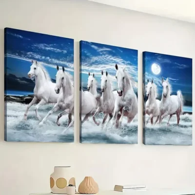 3pcs Symbolizing Success Galloping Horse, Wishes Wall Art Set Canvas Framed 40x60cm - High Quality Print 100% Australian Made Wall Canvas Ready to Hang