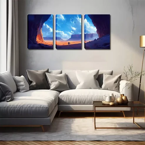 3pcs Small Human Under The Mountain, Attractive Wall Art Set Canvas Framed 40x60cm – High Quality Print 100% Australian Made Wall Canvas Ready to Hang