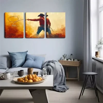 3pcs Western Cowboy with Rope Wall Art Set Canvas Framed 40x60cm - High Quality Print 100% Australian Made Wall Canvas Ready to Hang