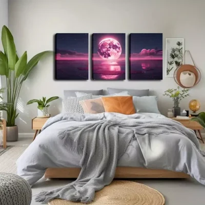 3pcs Red Moon on the Sea Wall Art Set Canvas Framed 40x60cm - High Quality Print 100% Australian Made Wall Canvas Ready to Hang