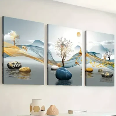 3pcs Simple elk light abstract geometric Wall Art Set Canvas Framed 40x60cm - High Quality Print 100% Australian Made Wall Canvas Ready to Hang