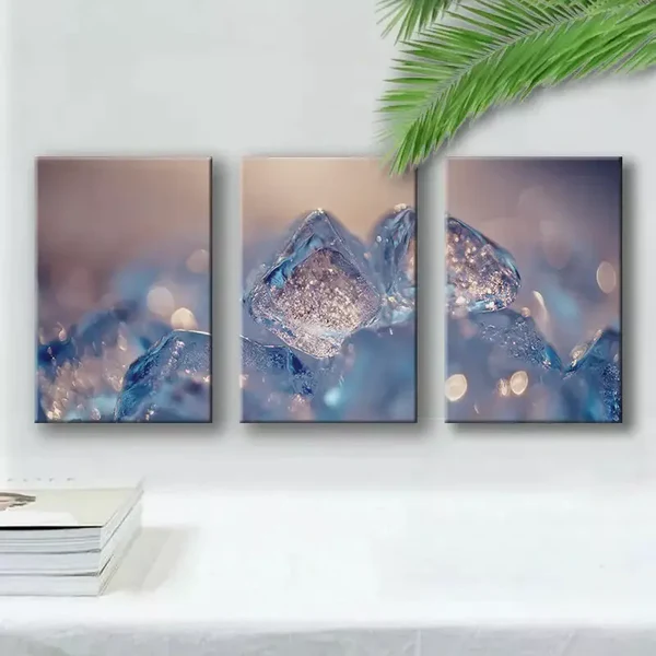 3pcs a close up of ice cubes Canvas Framed 50x70cm- High Quality Print 100% Australian Made Wall Canvas Ready to Hang