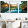 3pcs Sunrise Mountains, Forest, Lake Reflections Wall Art Set Canvas Framed 40x60cm - High Quality Print 100% Australian Made Wall Canvas Ready to Hang - Image 3