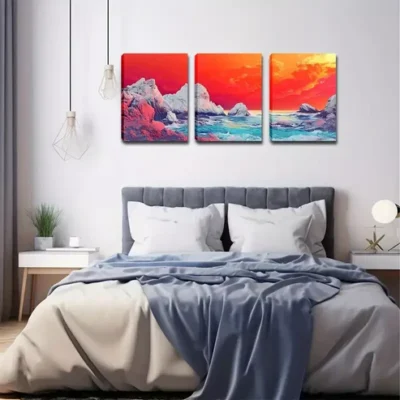 3pcs Vibrant Sunset Coastal Landscape Wall Art Set Canvas Framed 40x60cm - High Quality Print 100% Australian Made Wall Canvas Ready to Hang