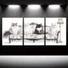 3pcs Black & White Cats In Sofa Canvas Framed 50x70cm- High Quality Print 100% Australian Made Wall Canvas Ready to Hang - Image 2