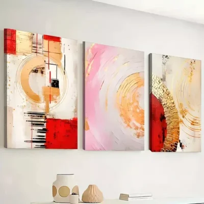 3pcs Featuring Modern Abstract Geometric Gold Wall Art Set Canvas Framed 40x60cm - High Quality Print 100% Australian Made Wall Canvas Ready to Hang