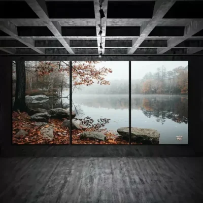3pcs Beautiful Lake in Autumn Trees & Forest Canvas Framed 50x70cm- High Quality Print 100% Australian Made Wall Canvas Ready to Hang