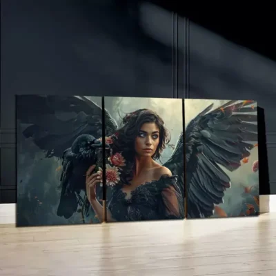 3pcs Crow On An Angles' Shoulder Canvas Framed 50x70cm- High Quality Print 100% Australian Made Wall Canvas Ready to Hang