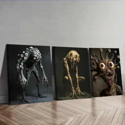 3pcs Eye monster Scary Wall Art Set Canvas Framed 50x70cm - High Quality Print 100% Australian Made Wall Canvas Ready to Hang