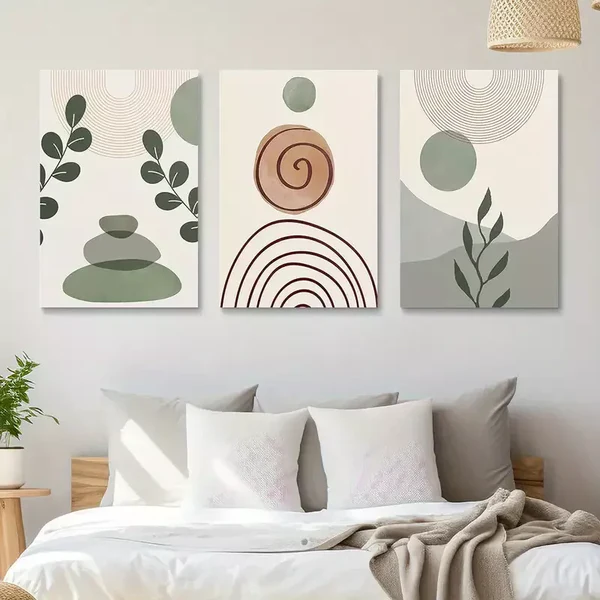 3pcs Abstract Sage Green Bohemian Canvas Framed 50x70cm- High Quality Print 100% Australian Made Wall Canvas Ready to Hang