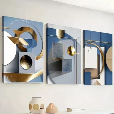 3pcs Modern Abstract with Geometric Print Wall Art Set Canvas Framed 40x60cm - High Quality Print 100% Australian Made Wall Canvas Ready to Hang