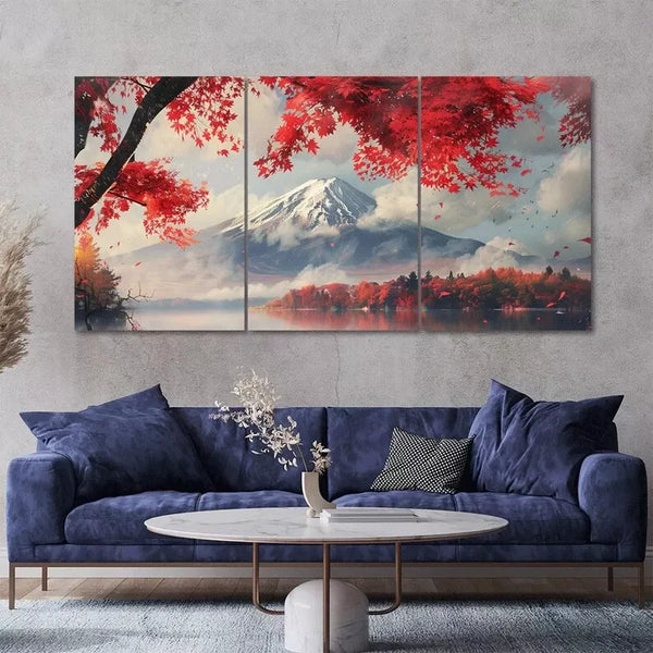 3pcs Mount Fuji Autumn Lake Canvas Framed 50x70cm- High Quality Print 100% Australian Made Wall Canvas Ready to Hang