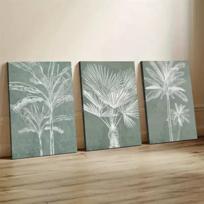 3pcs Tropical Palm & Banana Leaves Canvas Framed 50x70cm- High Quality Print 100% Australian Made Wall Canvas Ready to Hang