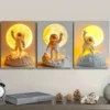 3pcs -Toy Astronauts on the Moon Wall Art Set Canvas Framed 50x70cm - High Quality Print 100% Australian Made Wall Canvas Ready to Hang - Image 2