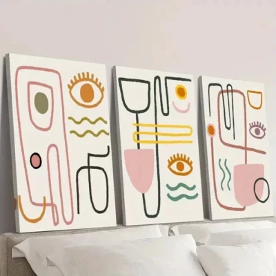 3pcs Minimalist Line Drawings of Human Faces Wall Art Set Canvas Framed 50x70cm - High Quality Print 100% Australian Made Wall Canvas Ready to Hang