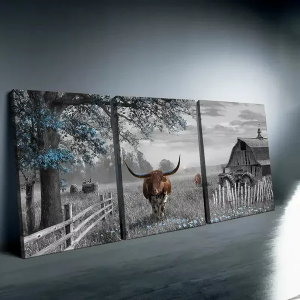 3pcs Highland Cow Wall Art Farmhouse Canvas Framed 50x70cm – High Quality Print 100% Australian Made Wall Canvas Ready to Hang