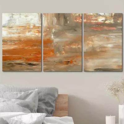3pcs Gray& Orange Paint Smudge Strokes Abstract Canvas Framed 50x70cm- High Quality Print 100% Australian Made Wall Canvas Ready to Hang