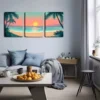 3pcs Vibrant Seaside Coconut Trees, Red Sky Wall Art Set Canvas Framed 40x60cm - High Quality Print 100% Australian Made Wall Canvas Ready to Hang - Image 2