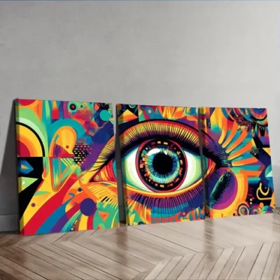 3pcs Featuring Psychedelic Rainbow Eyes, Wall Art Set Canvas Framed 40x60cm - High Quality Print 100% Australian Made Wall Canvas Ready to Hang