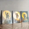 3pcs Cartoon Astronauts on the Moon Wall Art Set Canvas Framed 40x60cm - High Quality Print 100% Australian Made Wall Canvas Ready to Hang