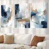 3pcs Abstract Wall Art In Shades Of Blue And Brown And White Canvas Framed 50x70cm- High Quality Print 100% Australian Made Wall Canvas Ready to Hang - Image 2