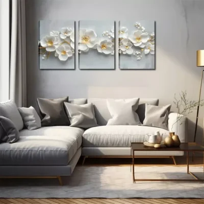 3pcs White Plum Blossom, Oil Painting Wall Art Set Canvas Framed 40x60cm - High Quality Print 100% Australian Made Wall Canvas Ready to Hang