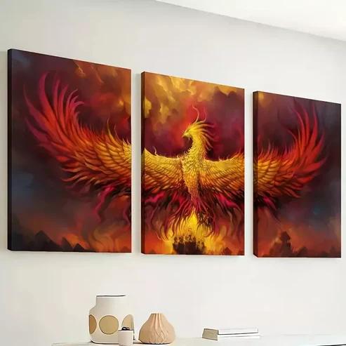 3pcs The Mythological Creature of Fire Phoenix Wall Art Set Canvas Framed 40x60cm – High Quality Print 100% Australian Made Wall Canvas Ready to Hang