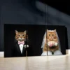 3pcs Two Cats Wearing Wedding Dresses Wall Art Set Canvas Framed 50x70cm - High Quality Print 100% Australian Made Wall Canvas Ready to Hang