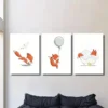 3pcs Vibrant Cartoon Foxes in Playful Scenes Wall Art Set Canvas Framed 40x60cm - High Quality Print 100% Australian Made Wall Canvas Ready to Hang - Image 2