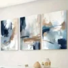 3pcs Abstract Wall Art In Shades Of Blue And Brown And White Canvas Framed 50x70cm- High Quality Print 100% Australian Made Wall Canvas Ready to Hang