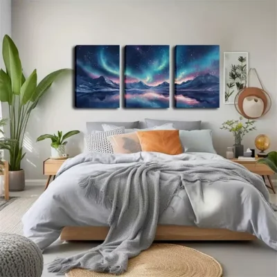 3pcs Oil Painting On Canvas, Arctic Light Wall Art Set Canvas Framed 40x60cm - High Quality Print 100% Australian Made Wall Canvas Ready to Hang