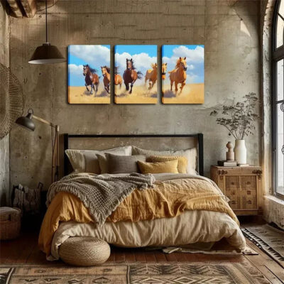 3pcs Five Running Horses, Oil Painting Wall Art Set Canvas Framed 40x60cm - High Quality Print 100% Australian Made Wall Canvas Ready to Hang