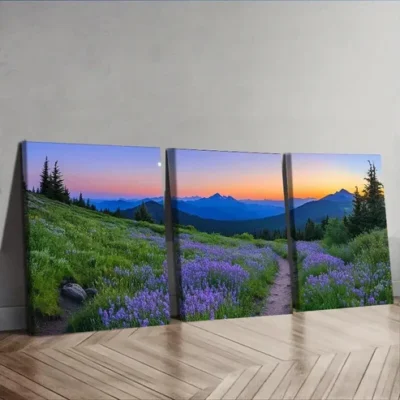 3pcs Vibrant Mountain Landscape with Sunset Wall Art Set Canvas Framed 50x70cm - High Quality Print 100% Australian Made Wall Canvas Ready to Hang