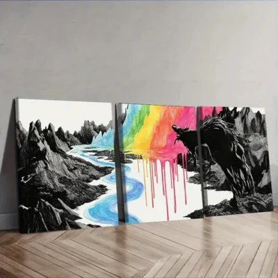 3pcs Rivers of rainbow colors Painting Wall Art Set Canvas Framed 40x60cm - High Quality Print 100% Australian Made Wall Canvas Ready to Hang