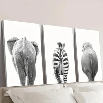 3pcs animal butt art, cartoon animal Wall Art Set Canvas Framed 50x70cm - High Quality Print 100% Australian Made Wall Canvas Ready to Hang