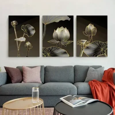 3pcs Abstract Wall Art Lotus Flower Canvas Framed 50x70cm- High Quality Print 100% Australian Made Wall Canvas Ready to Hang