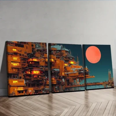 3pcs Depicting a Vibrant City Scene Wall Art Set Canvas Framed 40x60cm - High Quality Print 100% Australian Made Wall Canvas Ready to Hang