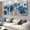 3pcs Blue Flowers With Freckles Of Gold Canvas Framed 50x70cm- High Quality Print 100% Australian Made Wall Canvas Ready to Hang - Image 2