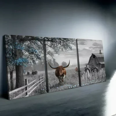 3pcs Highland Cow Wall Art Set Canvas Framed 50x70cm - High Quality Print 100% Australian Made Wall Canvas Ready to Hang