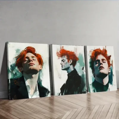 3pcs A man with red hair.(10) Wall Art Set Canvas Framed 50x70cm - High Quality Print 100% Australian Made Wall Canvas Ready to Hang