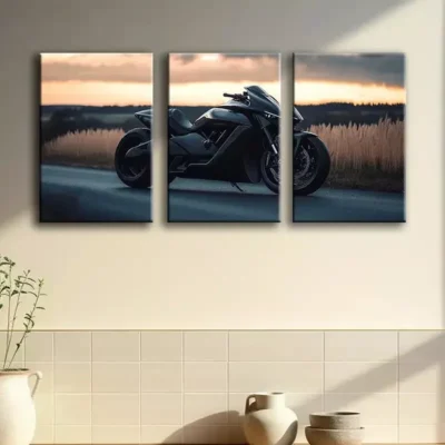3pcs Sleek Black Motorcycle Canvas Framed 50x70cm- High Quality Print 100% Australian Made Wall Canvas Ready to Hang