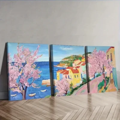 3pcs The cherry blossoms open. (4) Wall Art Set Canvas Framed 40x60cm - High Quality Print 100% Australian Made Wall Canvas Ready to Hang