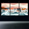 3pc Vector Art Of A Pastoral Coastal Town Wall Art Set Canvas Framed 50x70cm - High Quality Print 100% Australian Made Wall Canvas Ready to Hang