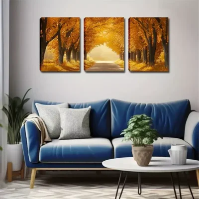 3pcs Romantic Autumn Forest Scene Wall Art Set Canvas Framed 40x60cm - High Quality Print 100% Australian Made Wall Canvas Ready to Hang