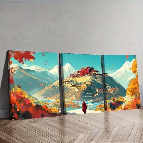 3pcs Potala Palace Autumn Landscape Wall Art Set Canvas Framed 40x60cm – High Quality Print 100% Australian Made Wall Canvas Ready to Hang