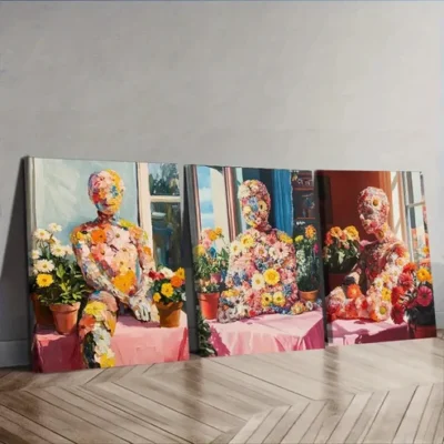 3pcs People made of flowers Wall Art Set Canvas Framed 40x60cm - High Quality Print 100% Australian Made Wall Canvas Ready to Hang